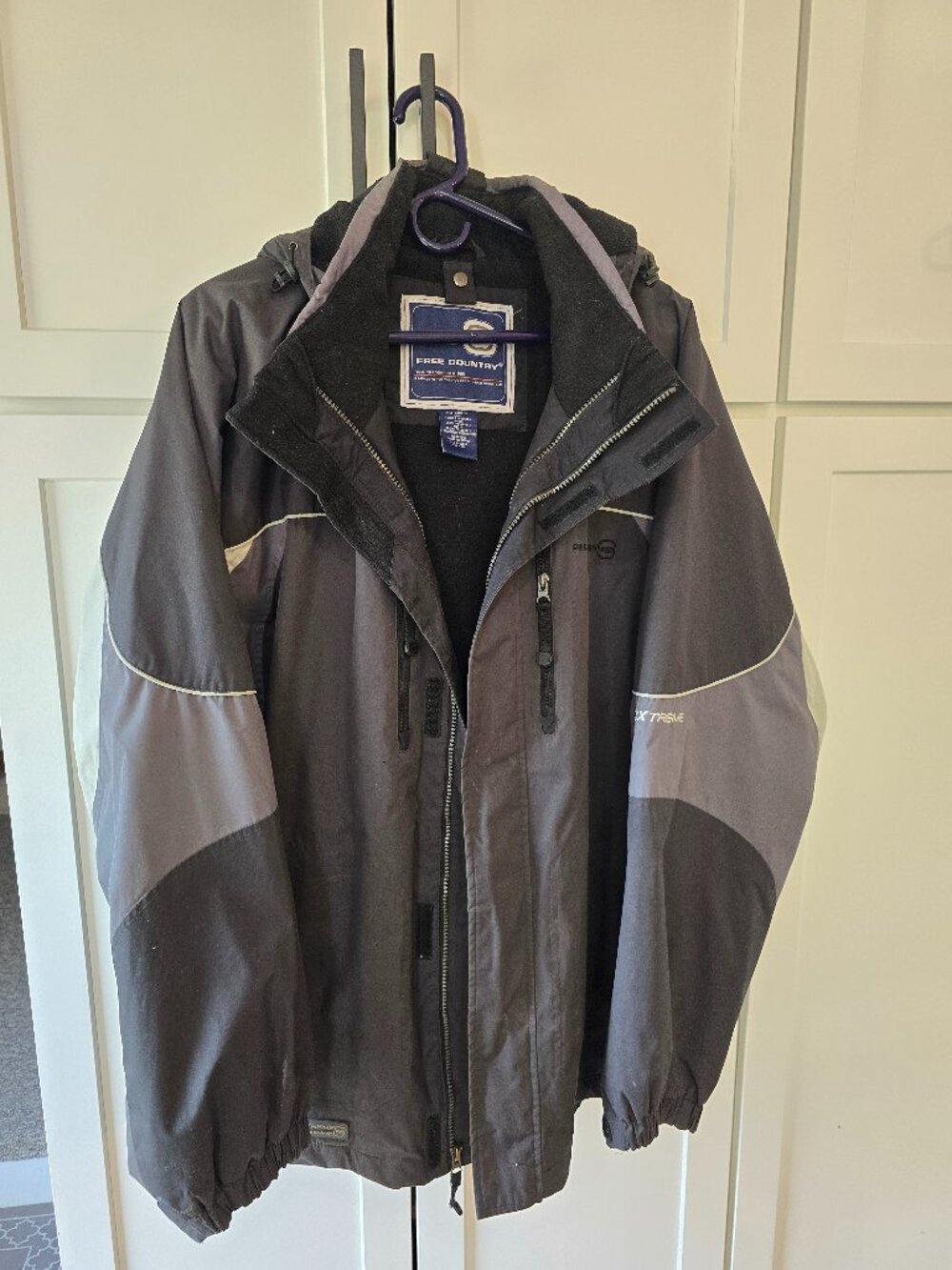 Free Country Jacket Mens 2X Gray Hood Fleece Lined Insulated FCXtreme Winter XXL